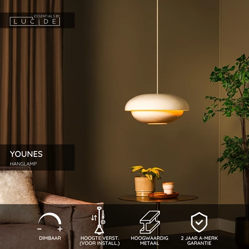 Lucide YOUNES - Hanglamp - Ø 40 cm - 1xE27 - Beige | Essential - USP